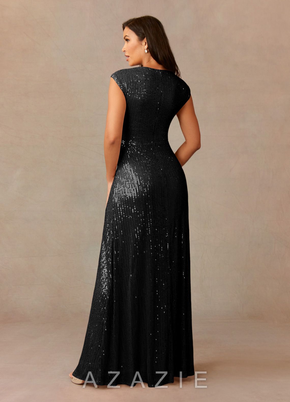 Azazie Sacramento Black A-Line Ruched Sequins Dress black