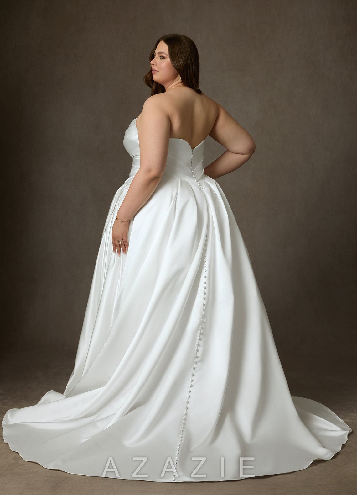 Azazie Adelise Diamond White Ball-Gown Strapless Satin Dress diamond_white