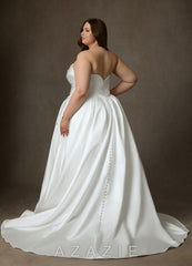 Azazie Adelise Diamond White Ball-Gown Strapless Satin Dress diamond_white