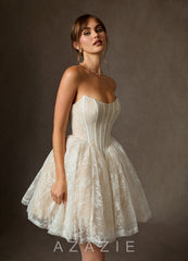 Azazie Clover Diamond White Champagne Ball-Gown Strapless Lace Dress diamond_white/champagne