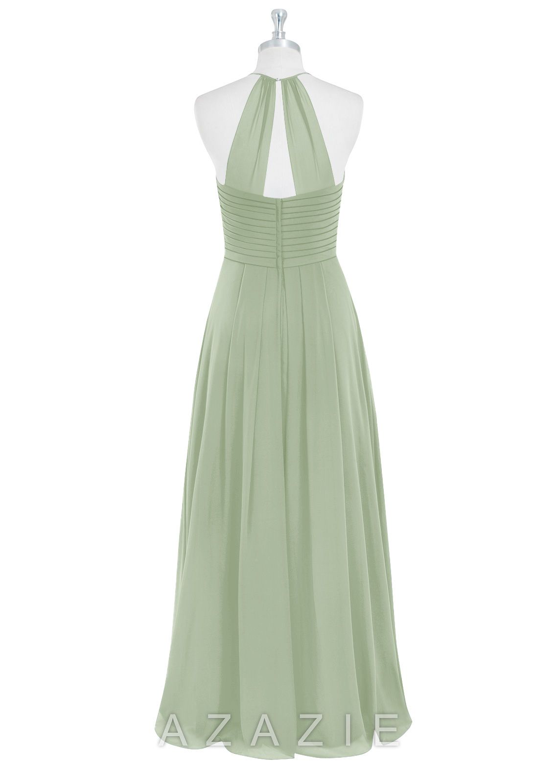 Azazie Ginger Dusty Sage A-Line Halter Pleated Chiffon Dress dusty_sage