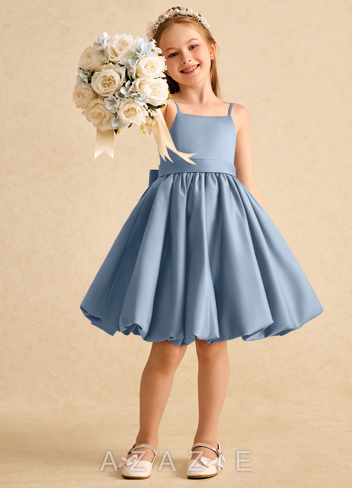 Azazie Davine Dusty Blue A-Line Spaghetti Strap Matte Satin Dress dusty_blue