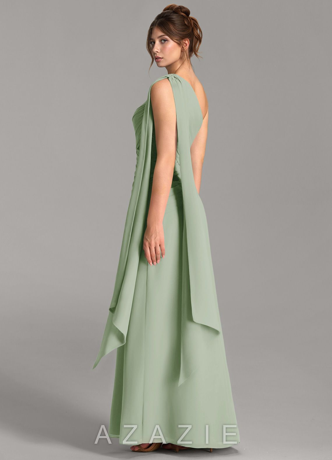 Azazie Ayra Dusty Sage A-Line One Shoulder Chiffon Dress dusty_sage