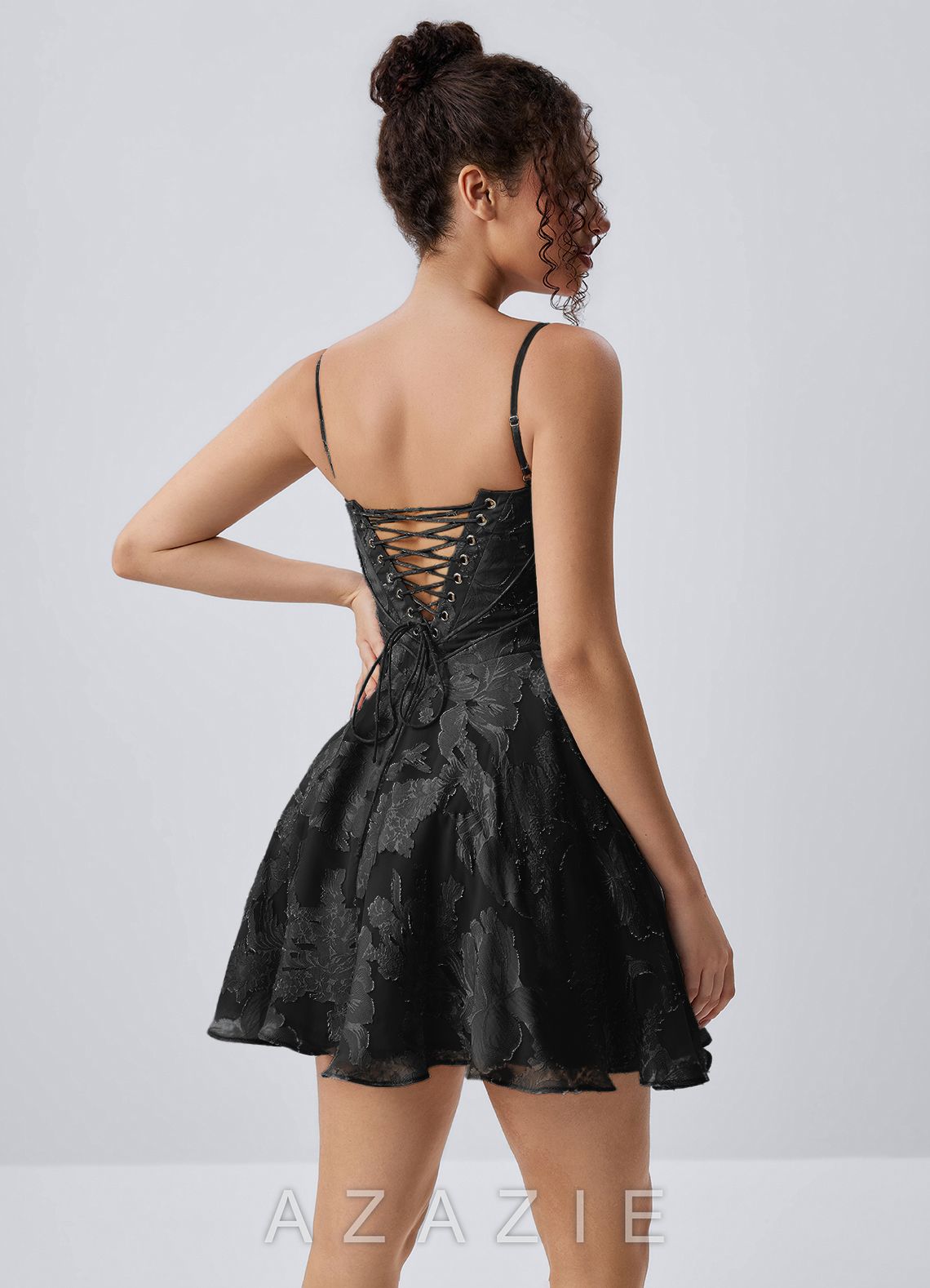 Goldmari Black Jacquard Corset A-Line Mini Dress