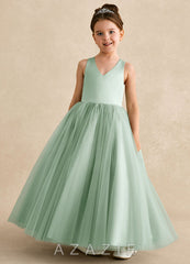 Azazie Peanut Agave A-Line Strap Tulle Dress agave