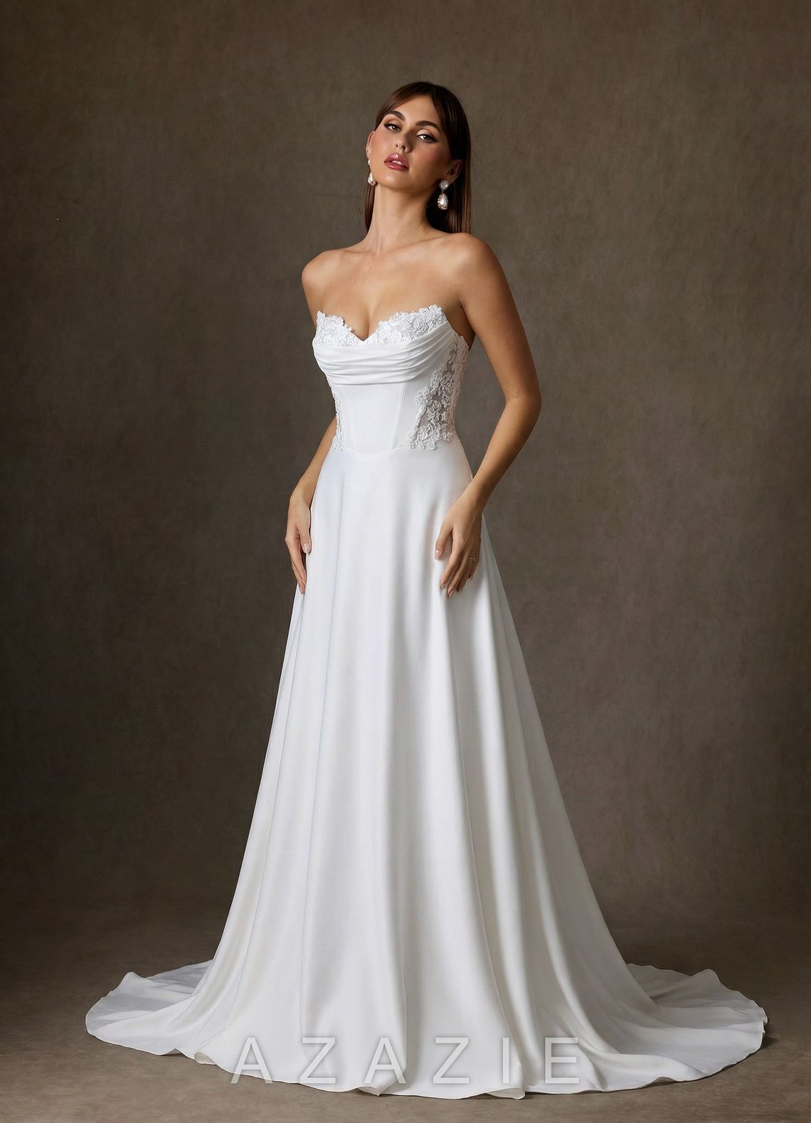 Azazie Ganelle Diamond White A-Line Sweetheart Neckline Crepe Back Satin Dress diamond_white