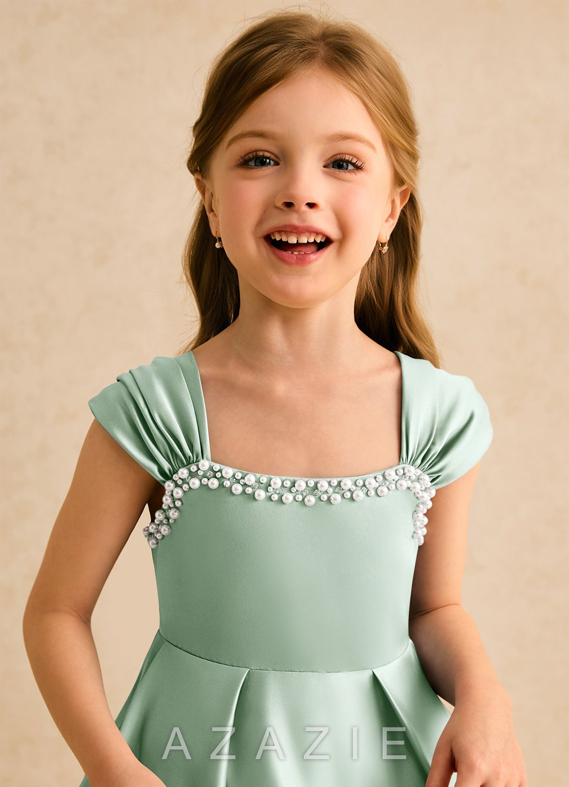 Azazie Yosemite Agave Ball-Gown Sweetheart Neckline Matte Satin Dress agave