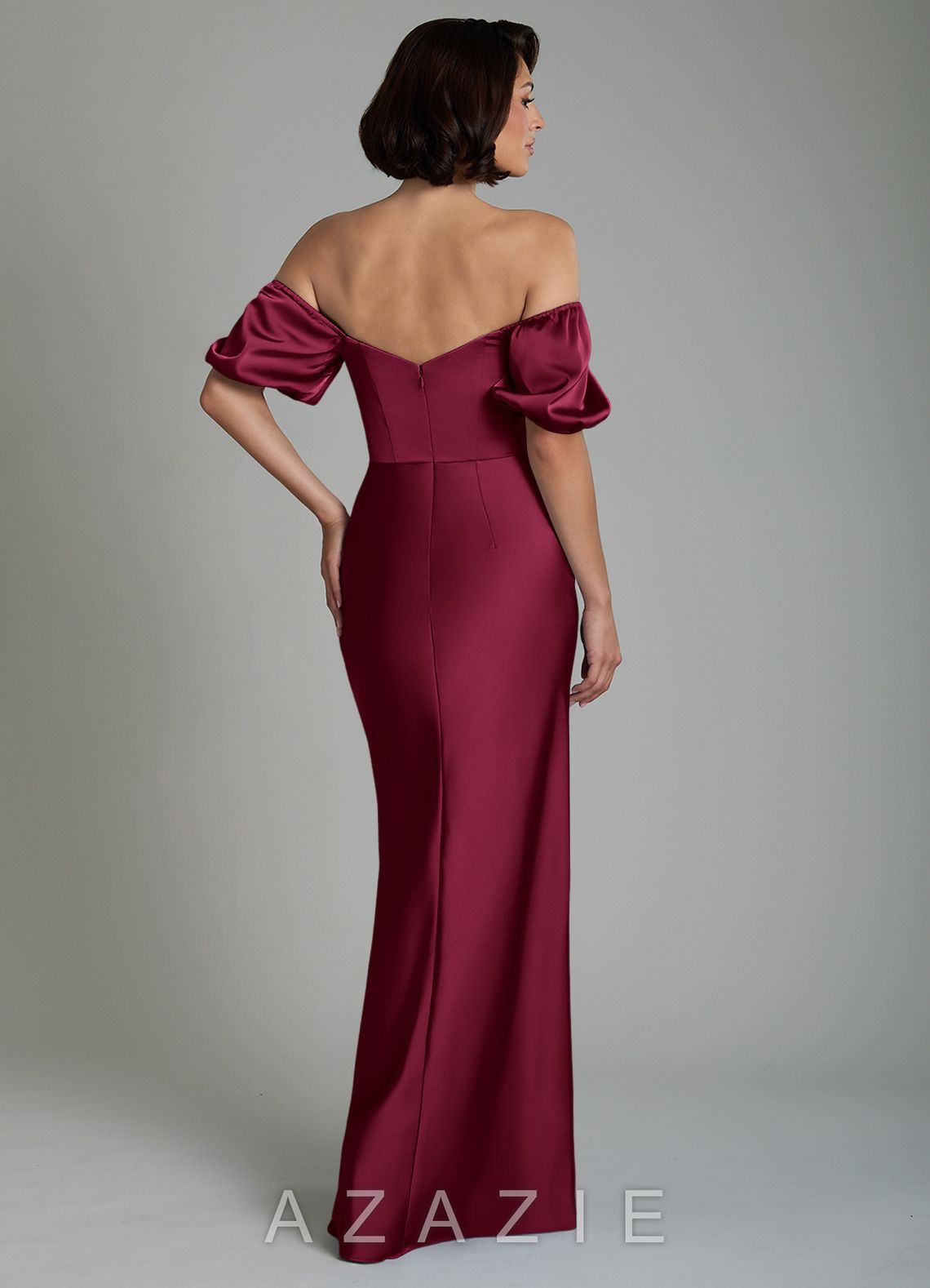 Azazie Lea Burgundy Mermaid Off the Shoulder Stretch Satin Convertible Dress burgundy