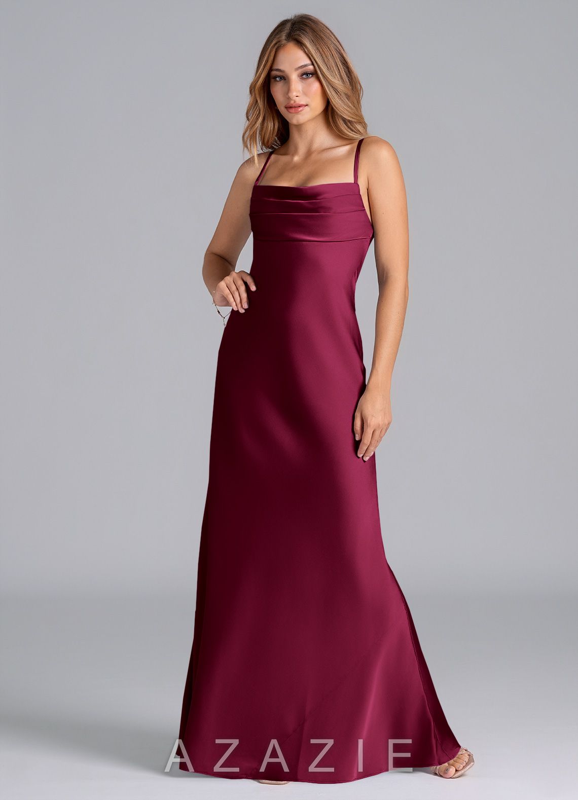 Azazie Seema Burgundy Mermaid Corset Stretch Satin Dress burgundy