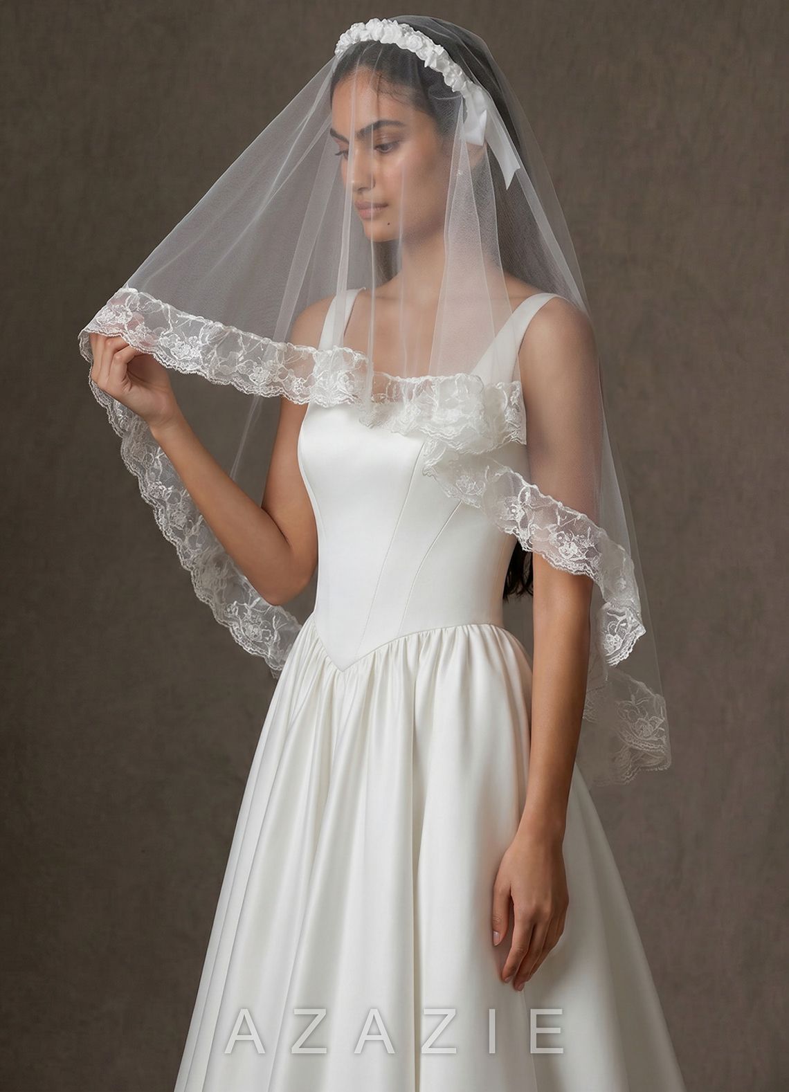 Romantic Floral Lace Shoulder Length Veil  diamond_white