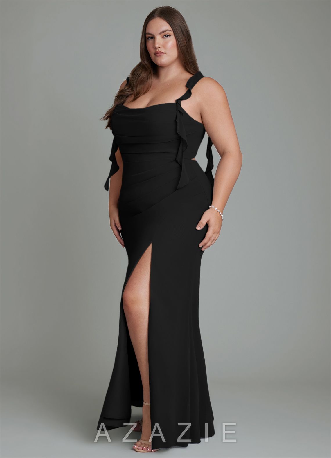 Azazie Jessamine Black Mermaid Corset Chiffon Dress black