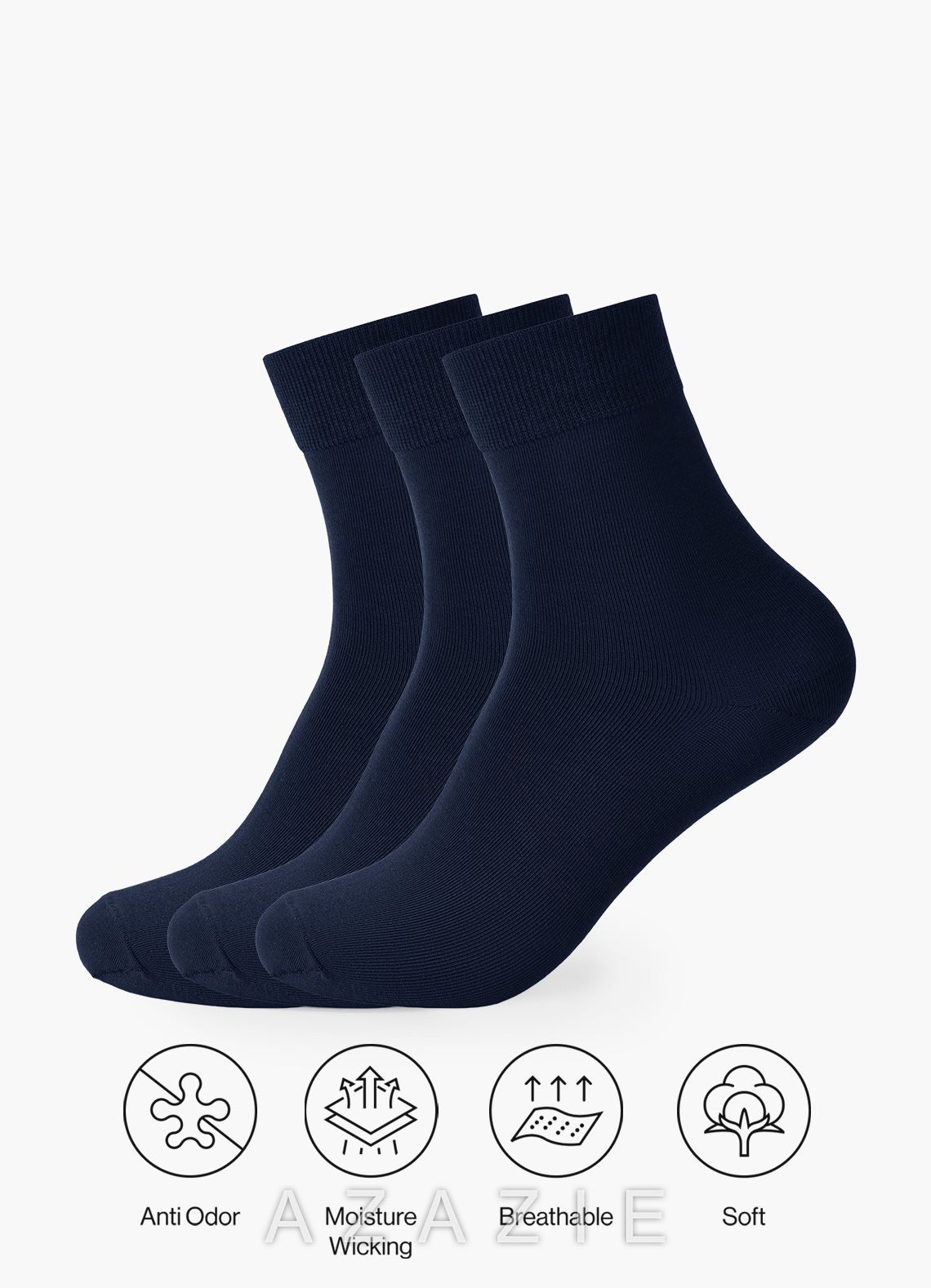 Odor-Resistant Short Crew Dress Socks 3 Pack