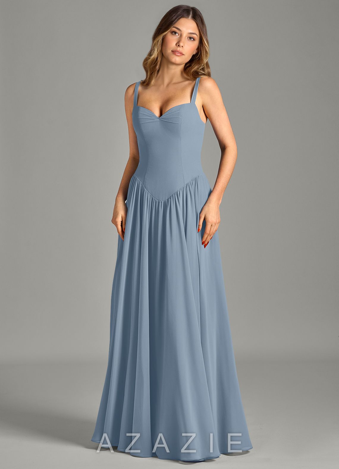 Azazie Evadina Dusty Blue A-Line Corset Chiffon Dress dusty_blue