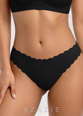 Scalloped Edge Barely-There Seamless Thongs （3pics）  black