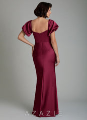 Azazie Lea Burgundy Mermaid Off the Shoulder Stretch Satin Convertible Dress burgundy