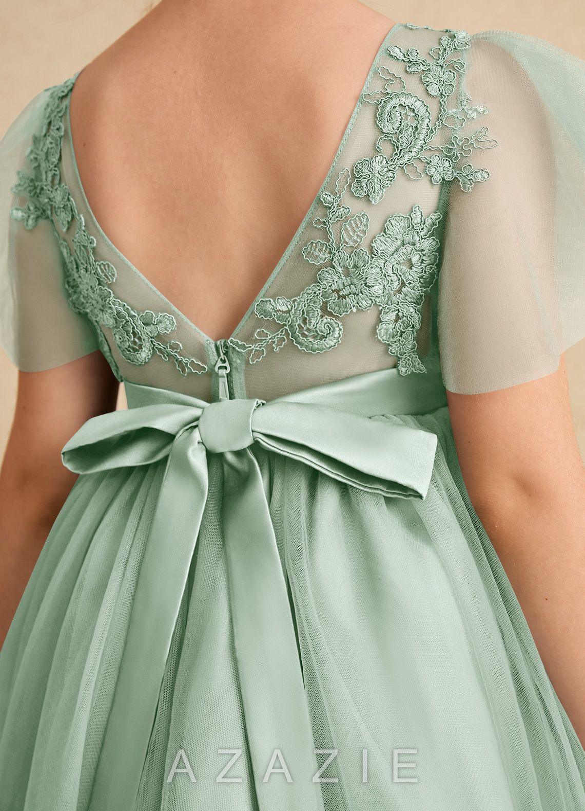 Azazie Queenie Agave A-Line Lace Dress agave