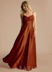 Azazie Oliana Auburn A-Line Sweetheart Neckline Metallic Satin Dress auburn
