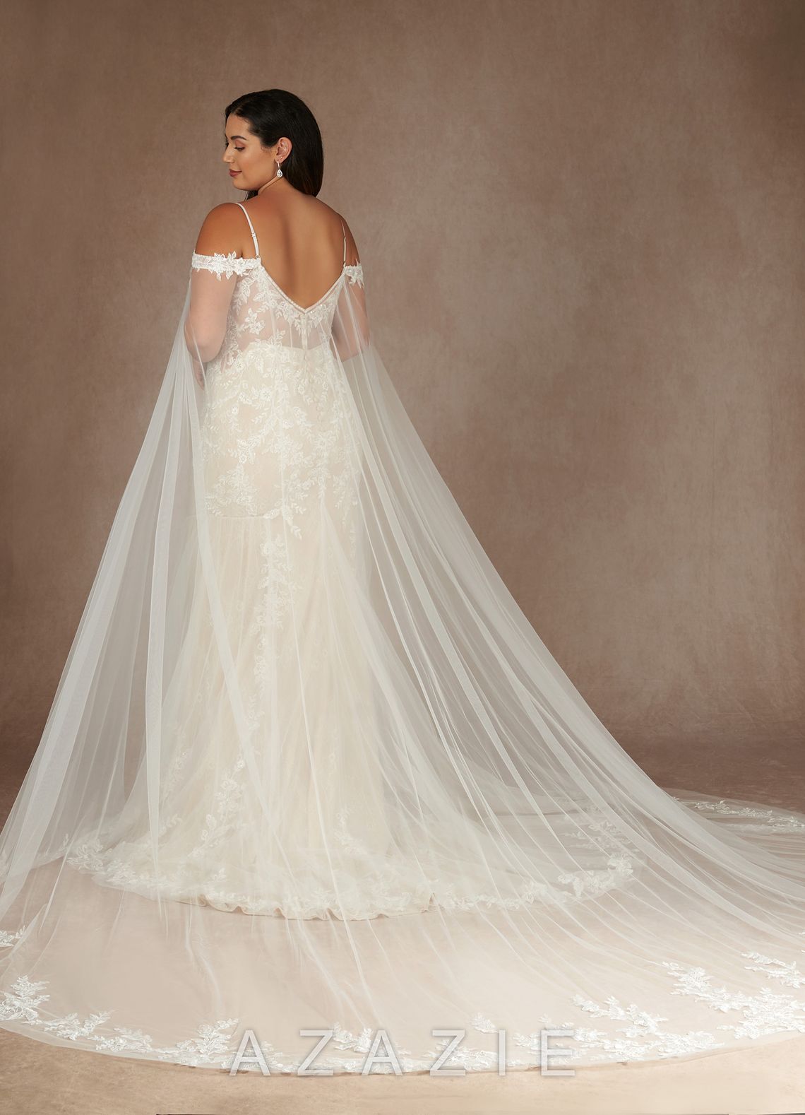 Azazie Leonie Wedding Dress Diamond White Mermaid V-Neck Sequins Tulle Dress diamond_white
