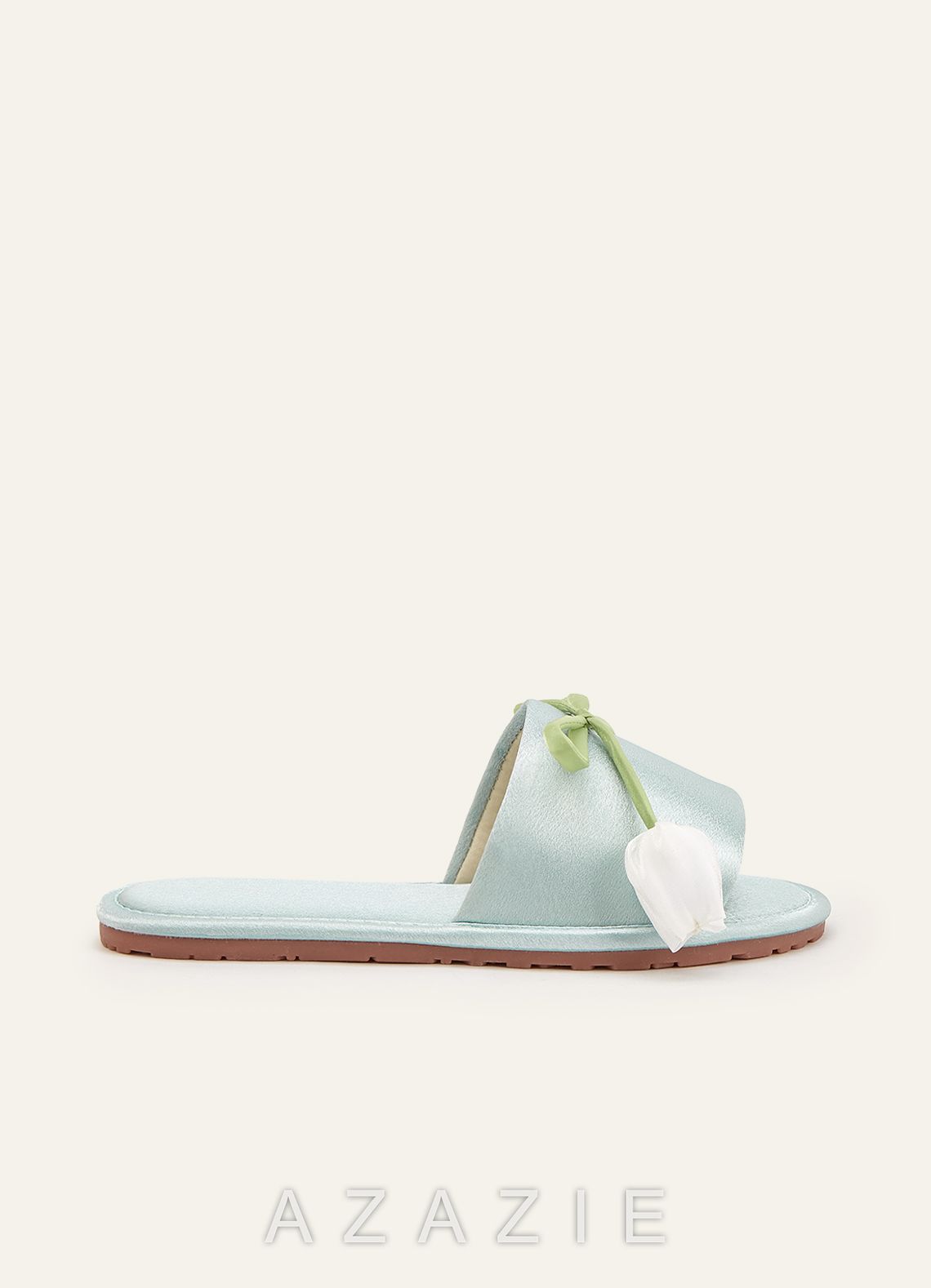 Floral Bow Satin Slippers  agave