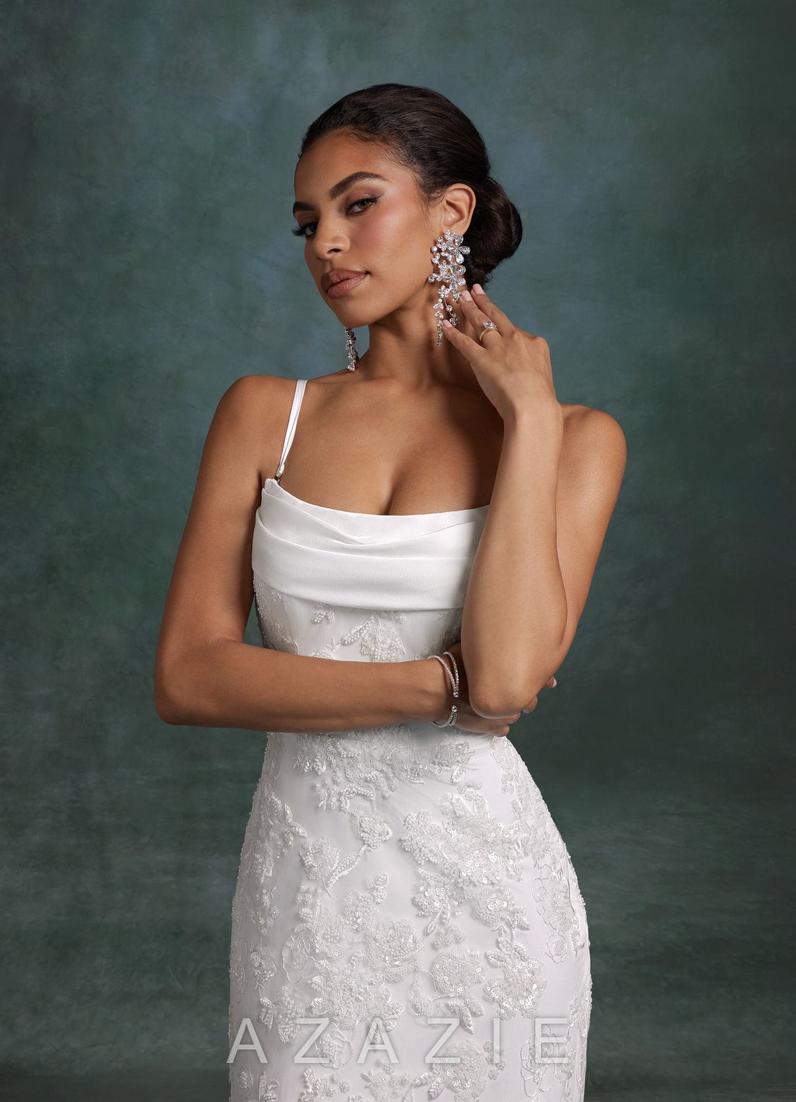 Azazie Frankie Diamond White Fit and Flare Strapless Embroidered Sequin Dress