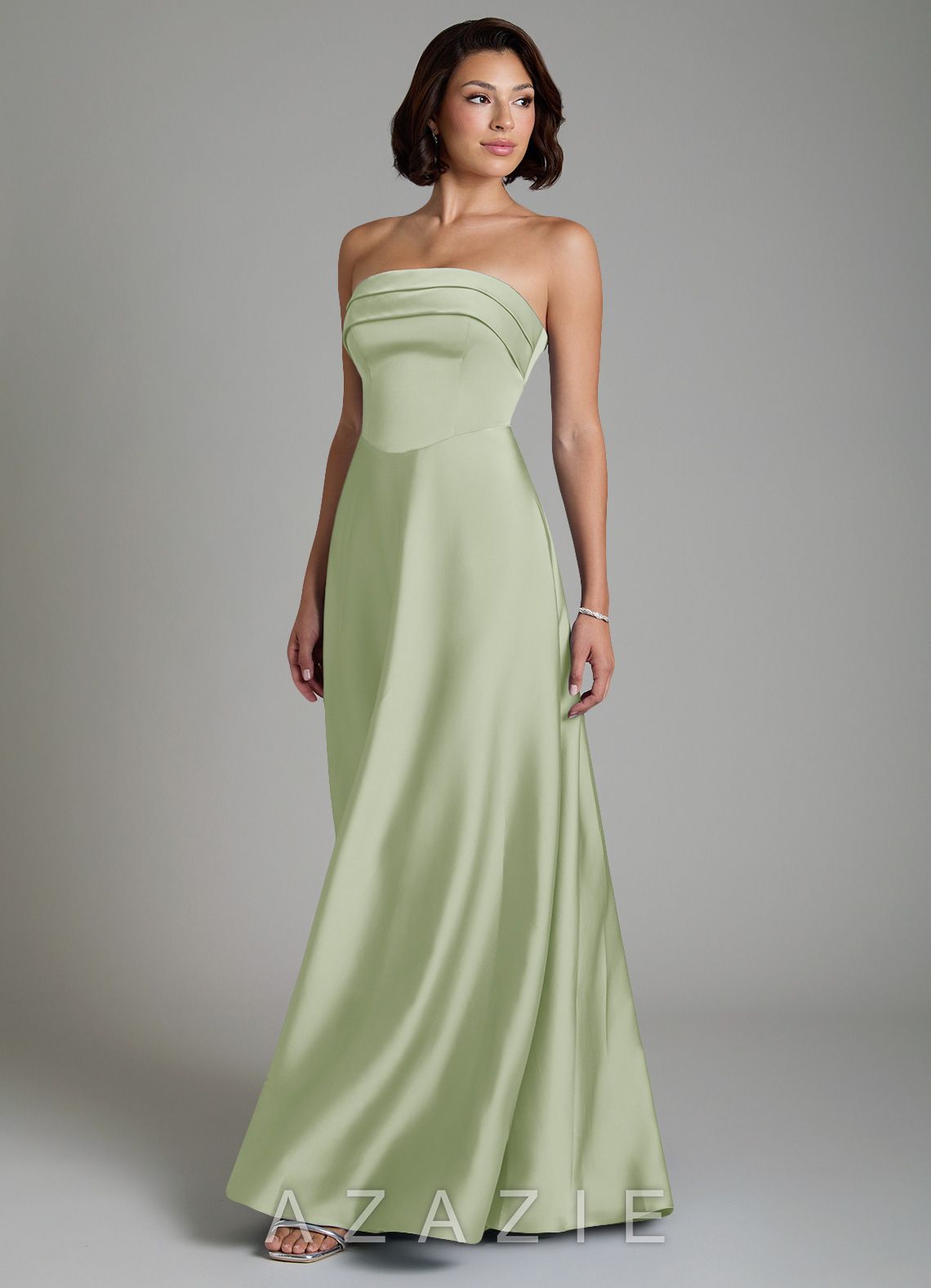 Azazie Odele Dusty Sage A-Line Strapless Stretch Satin Dress dusty_sage