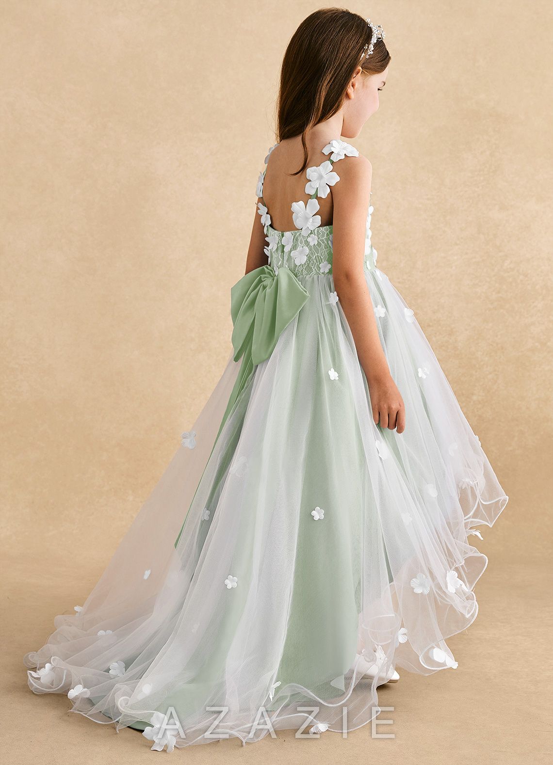 Azazie Celia Dusty Sage A-Line Lace Tulle Dress
