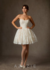 Azazie Clover Diamond White Champagne Ball-Gown Strapless Lace Dress