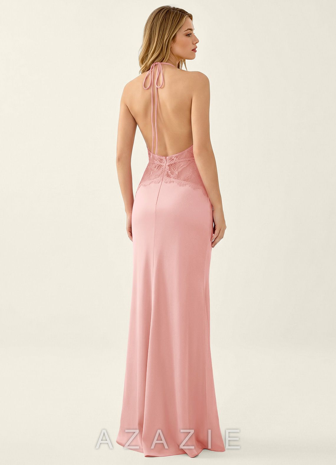 Prudentiana Haze Pink Satin Lace Summer Dress