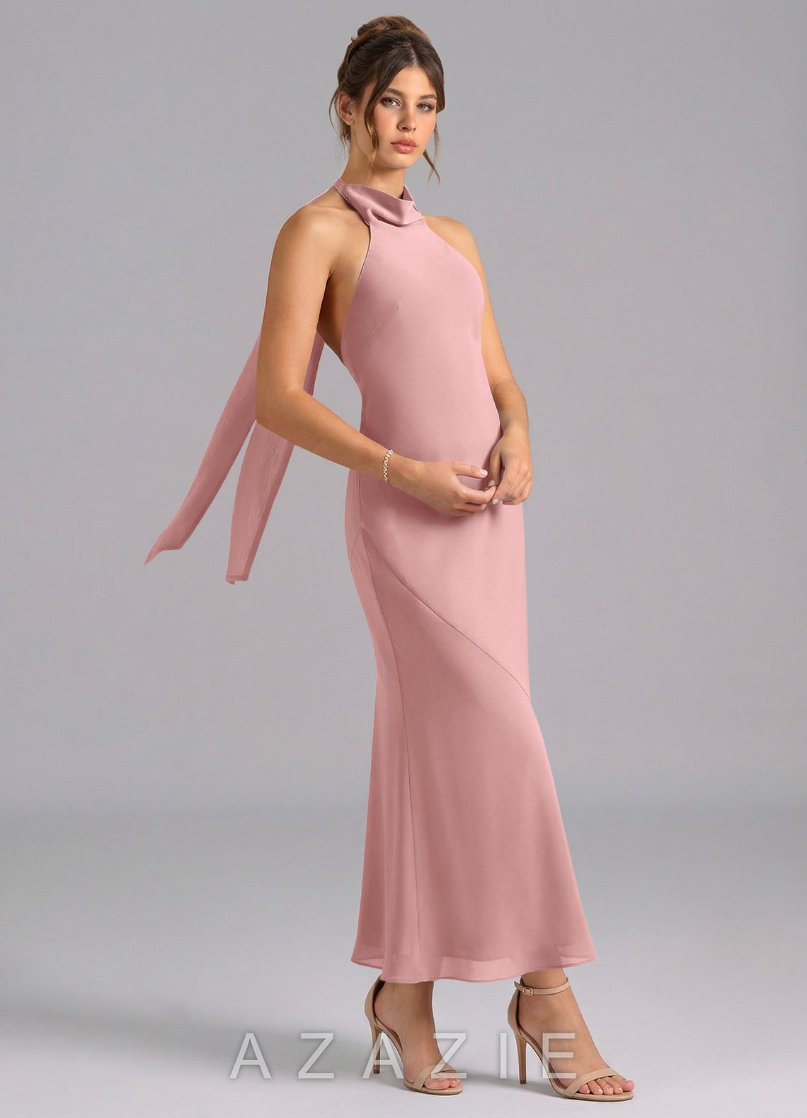 Azazie Velli Dusty Rose Mermaid High Neck Chiffon Dress dusty_rose