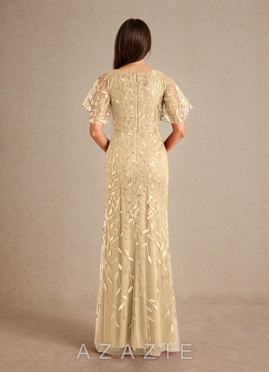 Azazie Milan Champagne Sheath Sequins Dress champagne