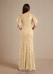 Azazie Milan Champagne Sheath Sequins Dress champagne