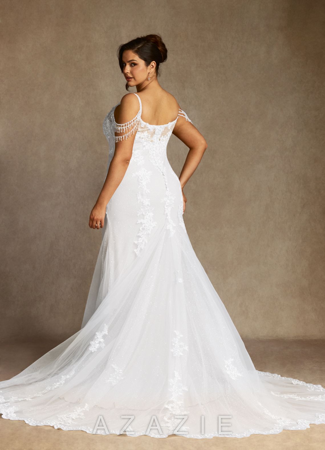 Azazie Saskia Wedding Dress Diamond White Mermaid Sequins Tulle Dress diamond_white