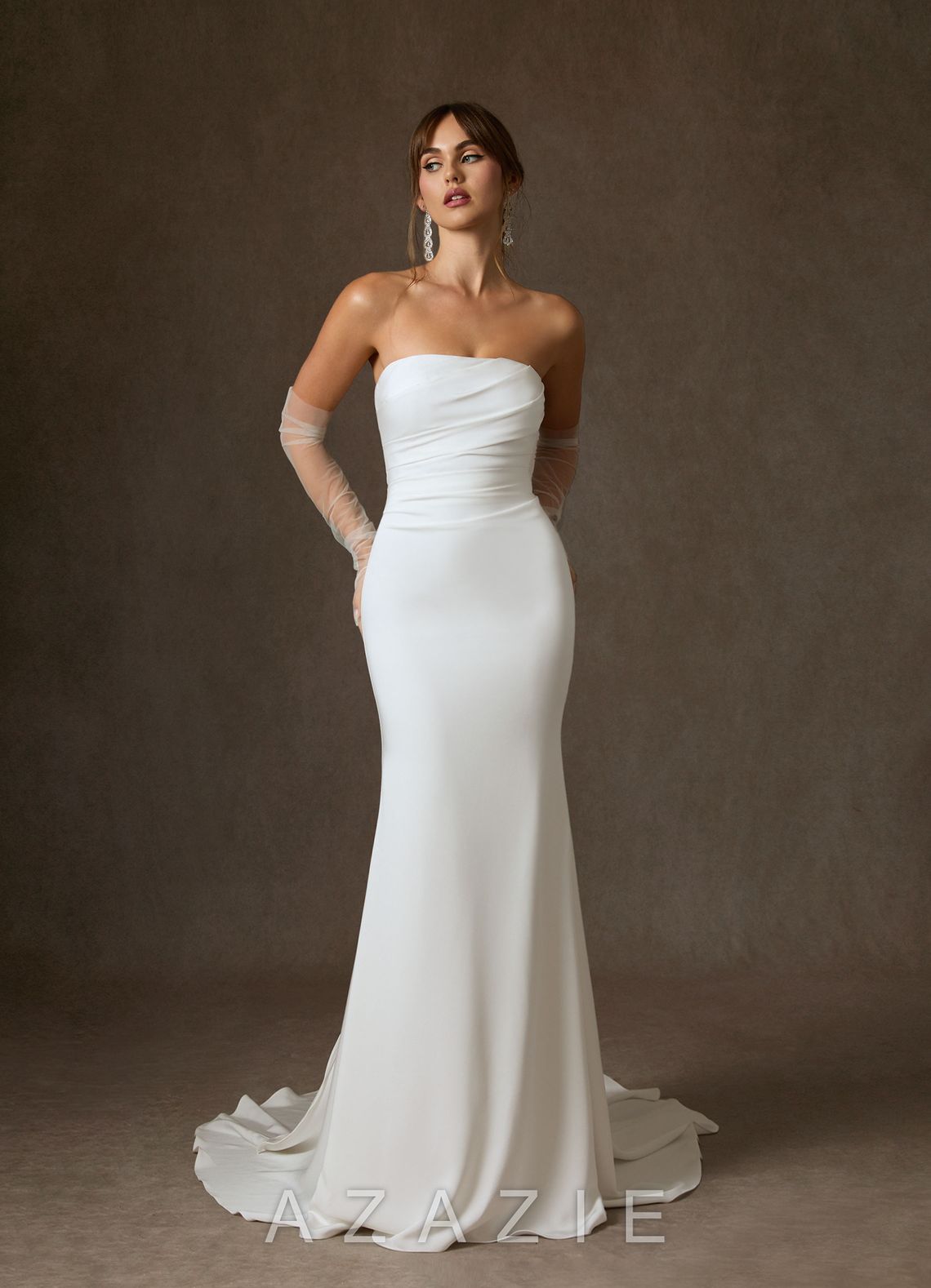 Azazie Colette Diamond White Fit and Flare Strapless Crepe Back Satin Dress diamond_white