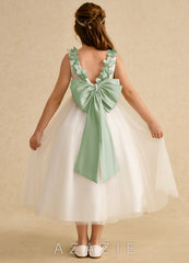 Azazie Lilli Ivory Dusty Sage A-Line Bow Tulle Dress ivory/dusty_sage
