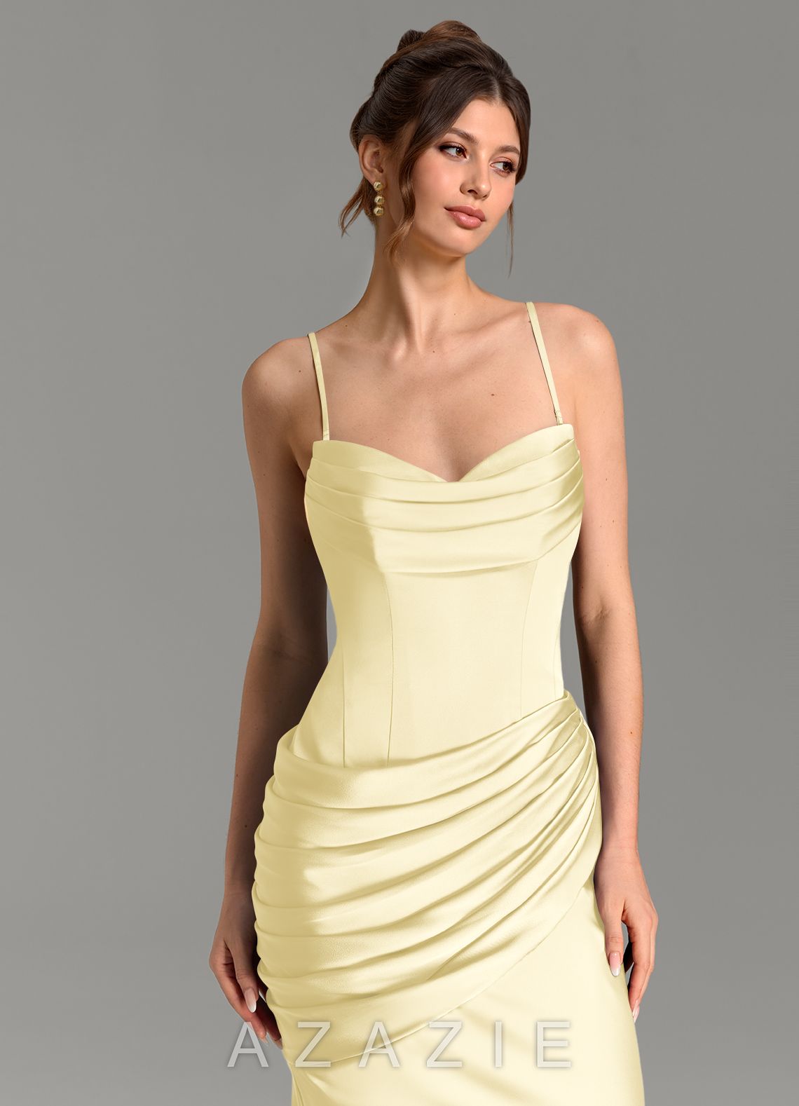 Azazie Zorah Lemon Sorbet Mermaid Corset Stretch Satin Convertible Dress lemon_sorbet