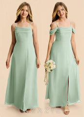 Azazie Lilly Junior Agave A-Line Pleated Chiffon Dress