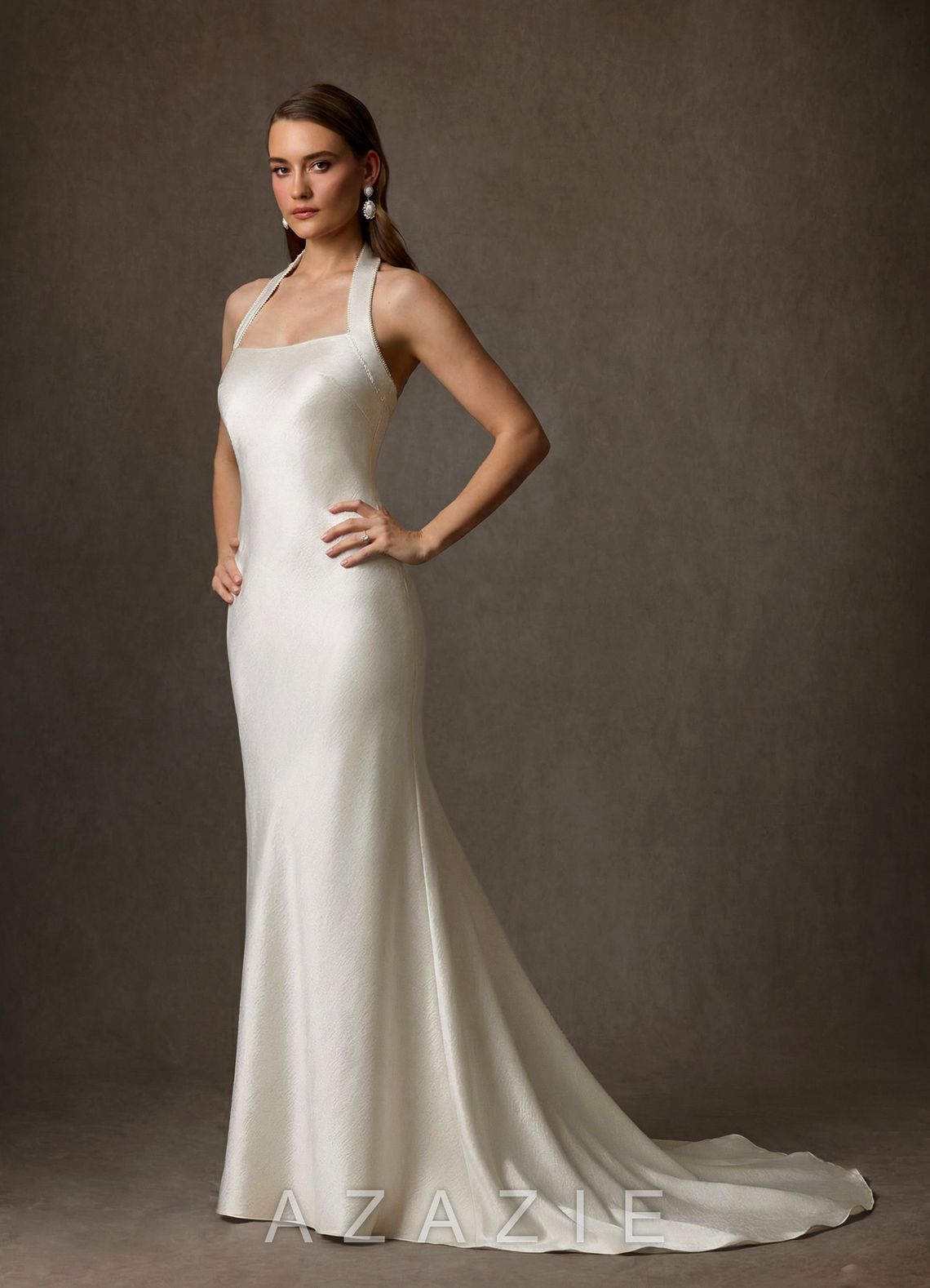 Azazie Marielle Antique White A-Line Charmeuse Dress