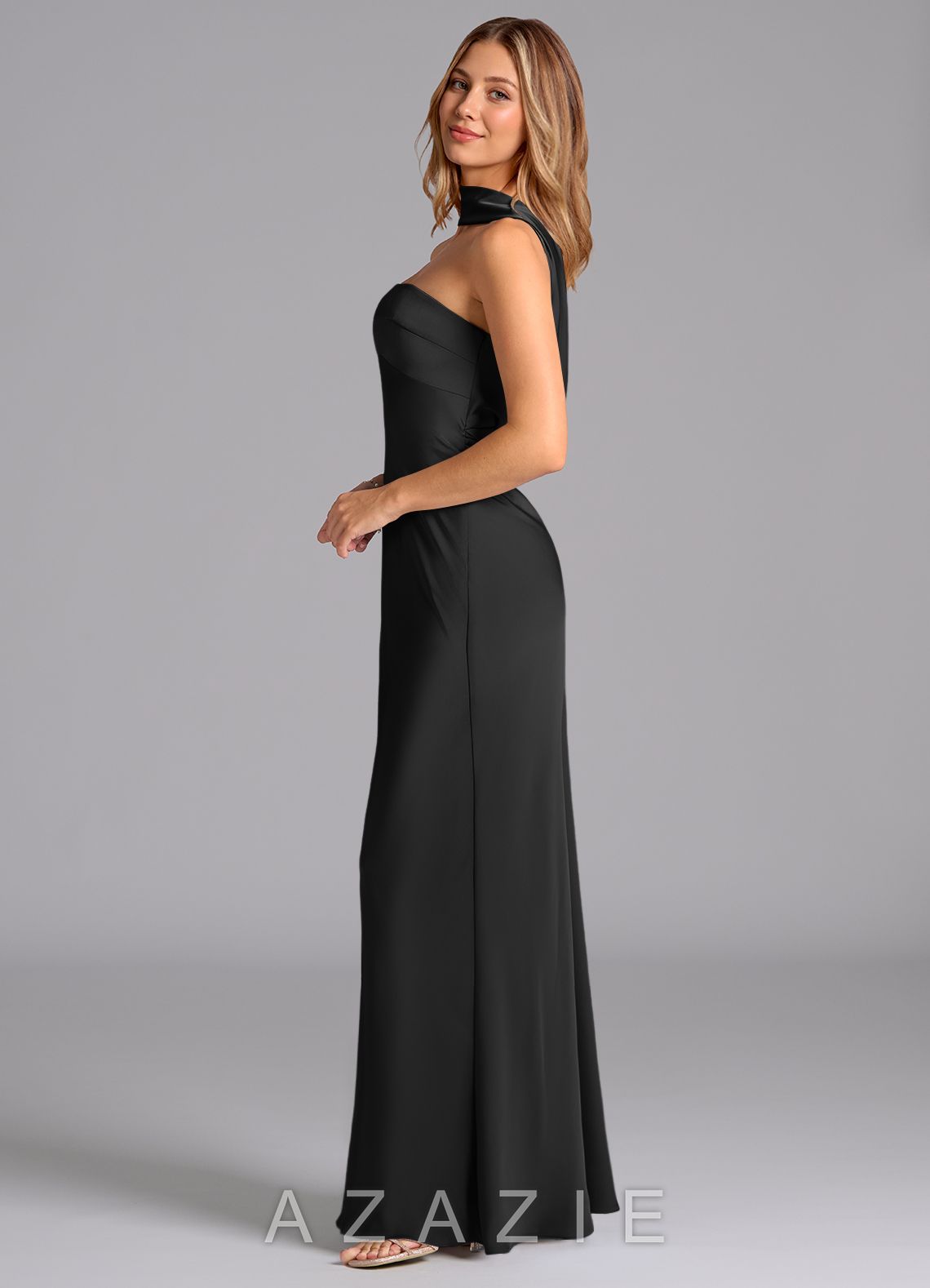 Azazie Lusinda Black Mermaid Strapless Stretch Satin Dress black