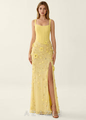 Belinda Yellow 3D Flowers Corset Lace Up Back Mermaid Prom Dress