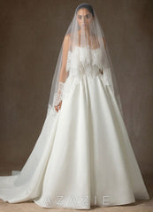 Two-Tier Scalloped Lace Evangeline Fingertip Veil  diamond_white