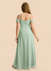 Azazie Lilly Junior Agave A-Line Pleated Chiffon Dress agave