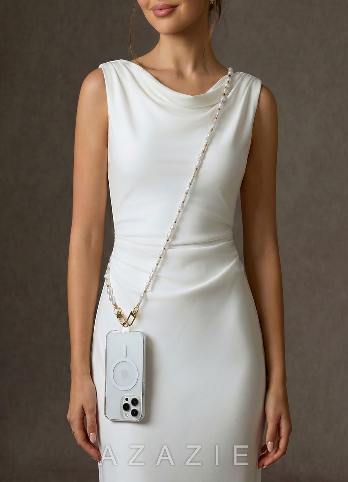 Pearl Bag Strap Charm Elegant Layered Design Phone Chain  ivory