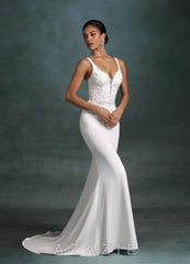 Azazie Sabrina Diamond White Mermaid Crepe Back Satin Dress