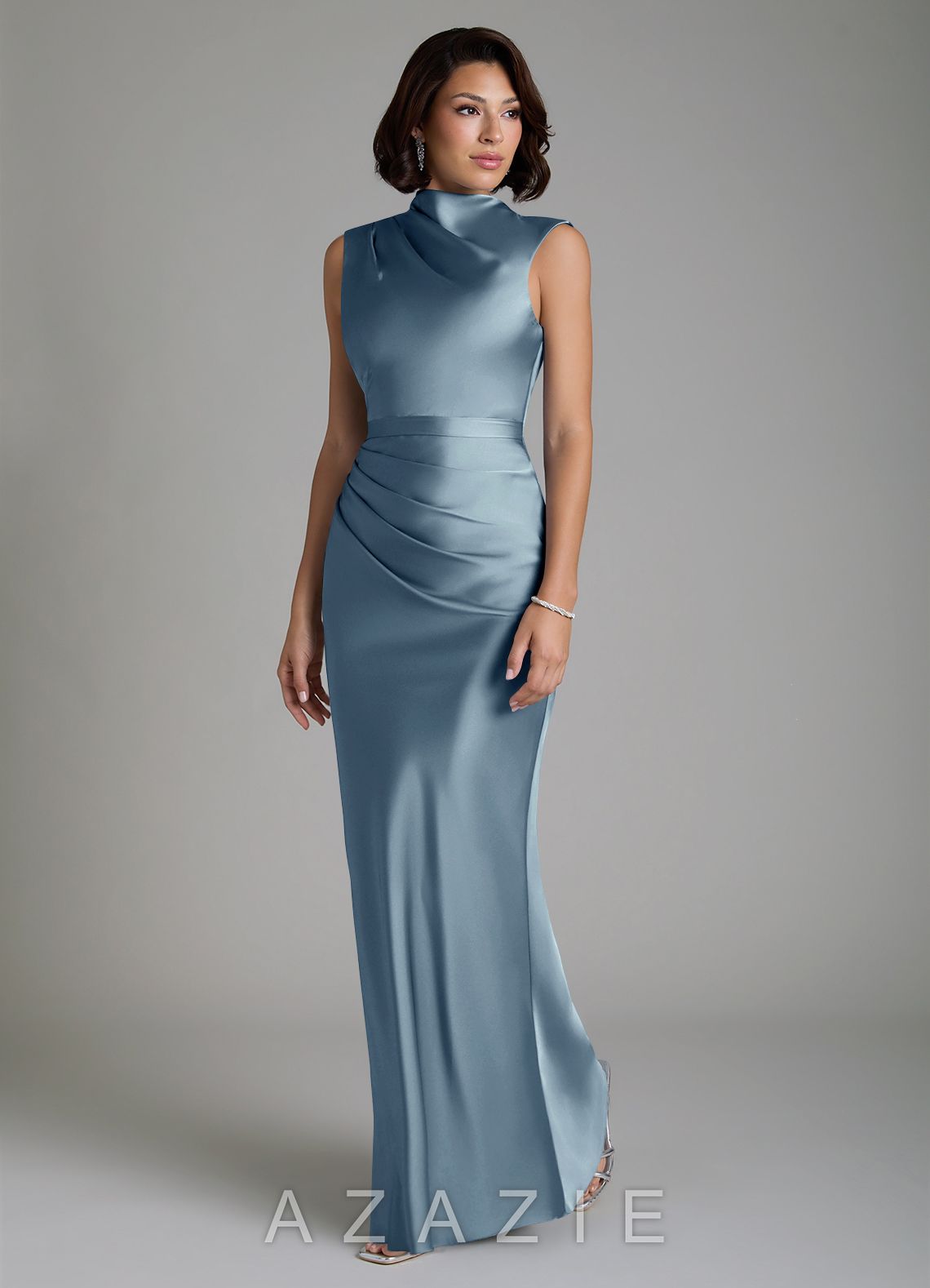 Azazie Lumia Dusty Blue Sheath Corset Stretch Satin Dress dusty_blue
