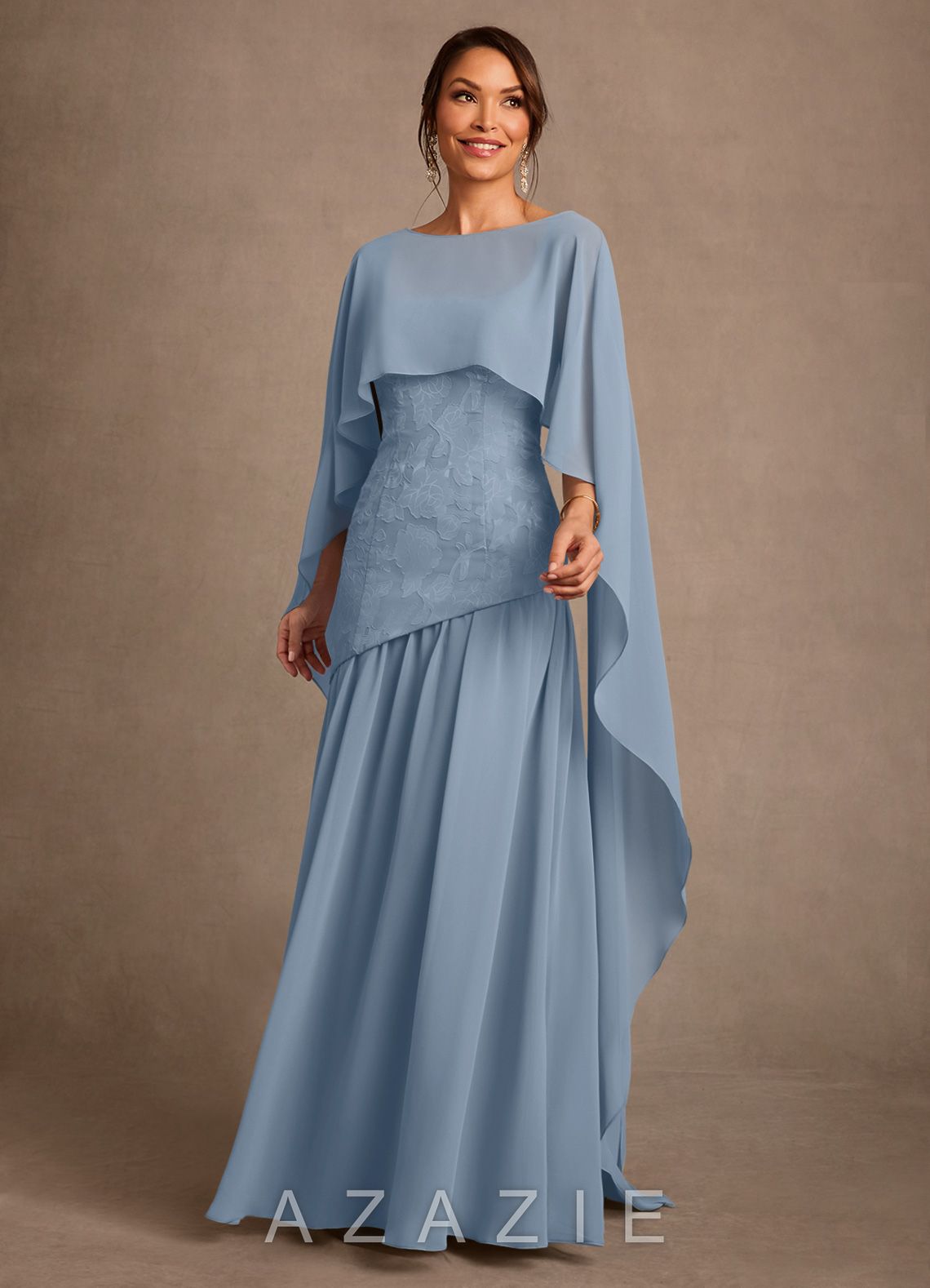 Azazie Flossie Dusty Blue A-Line Pleated Chiffon Dress dusty_blue