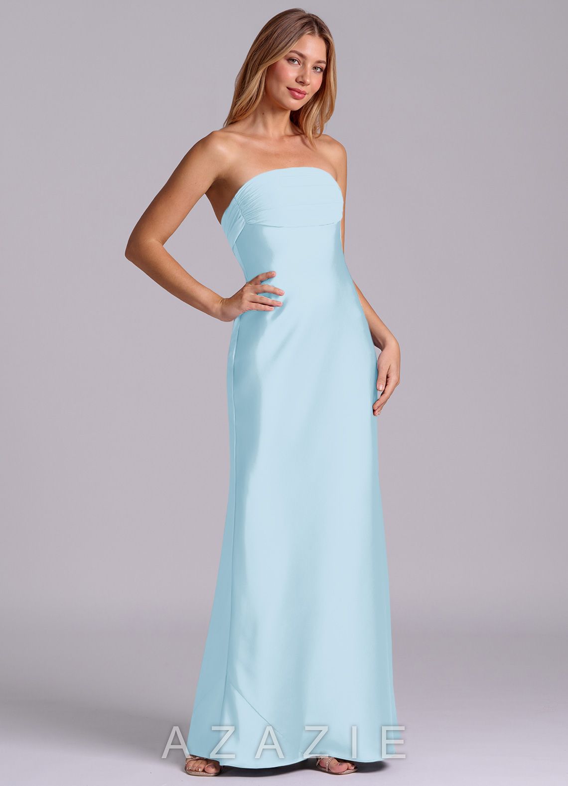 Azazie Ailanie Sky Blue Sheath Strapless Stretch Satin Dress sky_blue