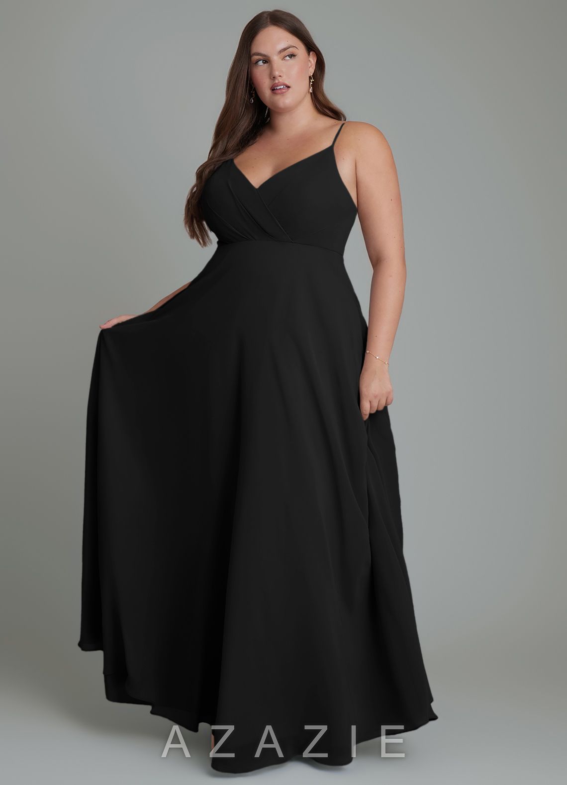 Azazie Amani Black A-Line Pleated Chiffon Dress black