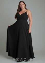 Azazie Amani Black A-Line Pleated Chiffon Dress black