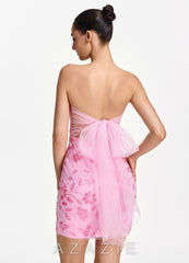 Jasmine Pink Strapless Floral Sequin Back Bow Mini Dress