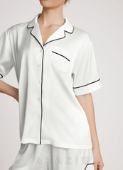 Satin Contrast Piping Pajama Set